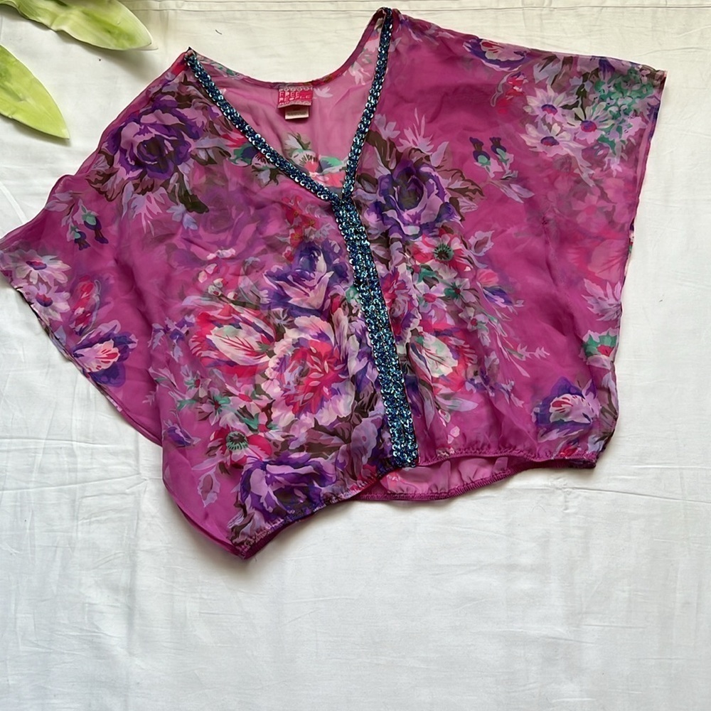 Free People Floral Embellished Sequins V-Neck Sheer Kimono Top - Picture 3 of 10